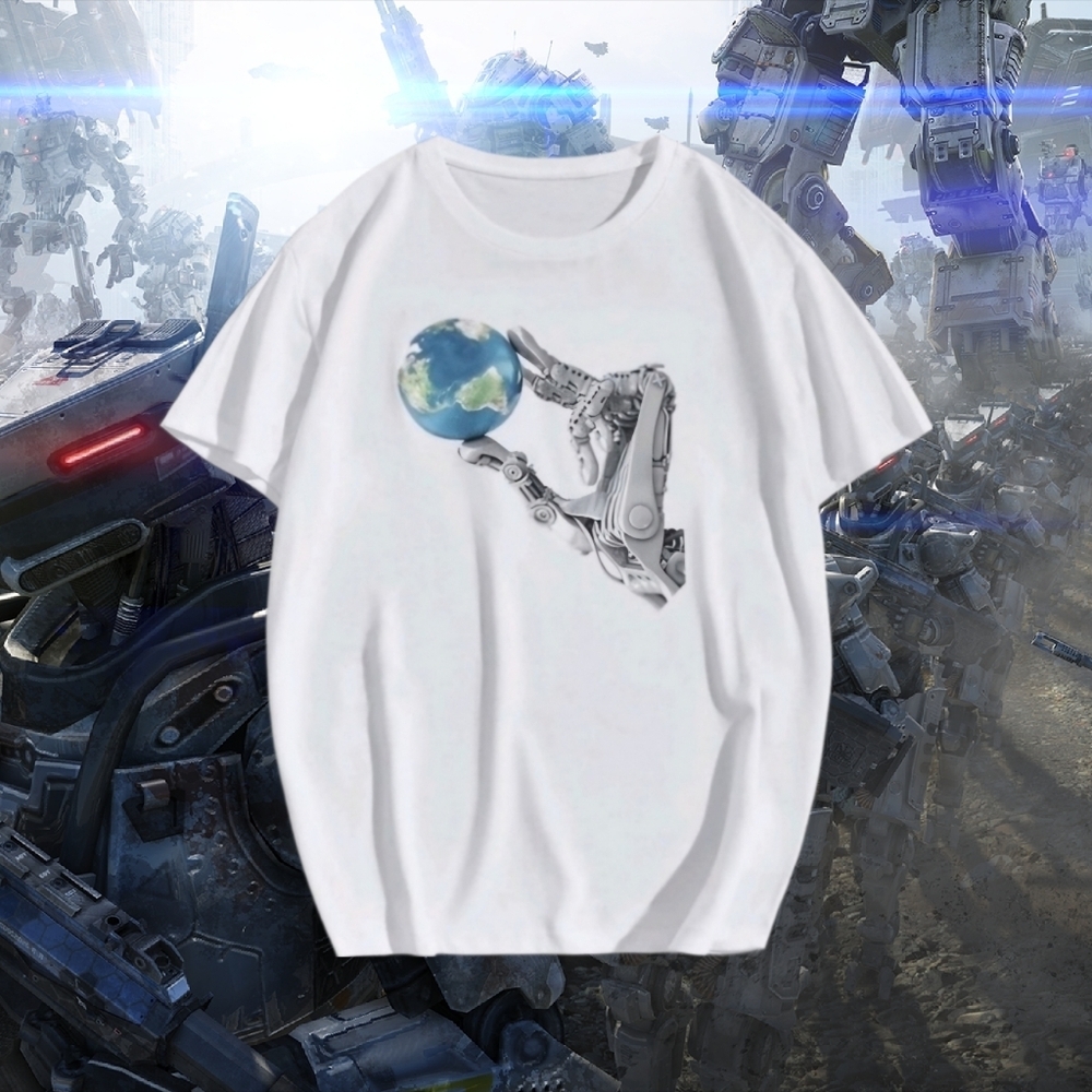 Men's Sci-Fi Cyberpunk Android Mechanic World Graphic White Crew T-Shirt, S